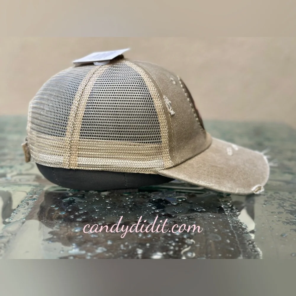Unique Handmade Cherry Blossom Distressed Studded LV Tan Ball Cap - Picture 6 of 11